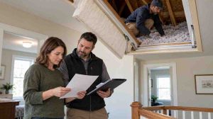 Homeowner investigating attic insulation not lowering energy bill after an upgrade