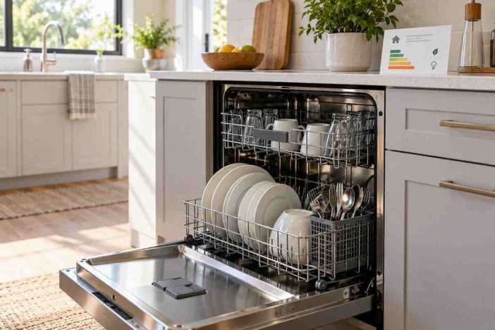 How much electricity does a dishwasher use shown with a modern dishwasher and energy monitoring for cost-per-cycle calculation