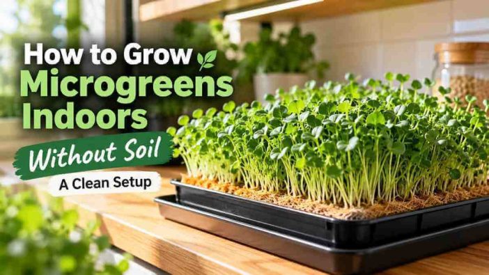 How to grow microgreens indoors without soil using a clean growing mat and shallow tray