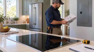 Induction cooktop electrical requirements being reviewed before installation in a modern kitchen