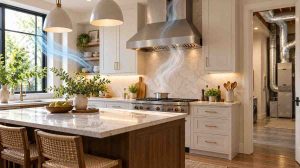 range hood makeup air system for a high CFM kitchen exhaust hood