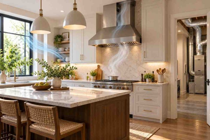 range hood makeup air system for a high CFM kitchen exhaust hood