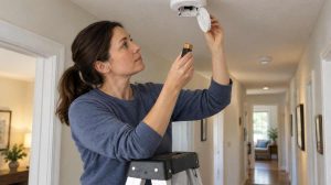 Smoke detector chirping after battery change during a safe homeowner check